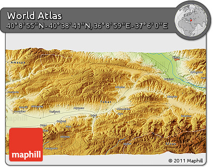 Physical 3D Map of the Area around 40° 23' 48" N, 36° 37' 30" E
