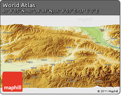 Physical 3D Map of the Area around 40° 23' 48" N, 36° 37' 30" E