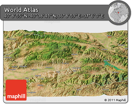 Satellite 3D Map of the Area around 40° 23' 48" N, 36° 37' 30" E