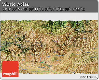 Satellite 3D Map of the Area around 40° 23' 48" N, 38° 19' 30" E