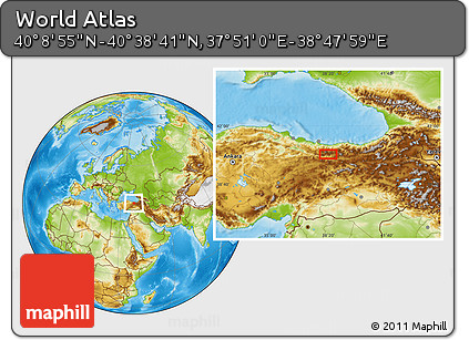 Physical Location Map of the Area around 40° 23' 48" N, 38° 19' 30" E