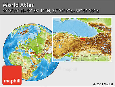 Physical Location Map of the Area around 40° 23' 48" N, 38° 19' 30" E