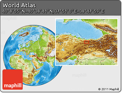 Physical Location Map of the Area around 40° 23' 48" N, 38° 19' 30" E