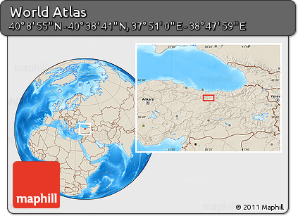 Shaded Relief Location Map of the Area around 40° 23' 48" N, 38° 19' 30" E