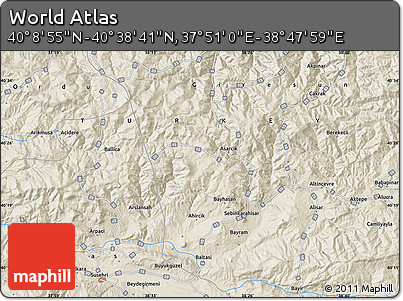 Shaded Relief Map of the Area around 40° 23' 48" N, 38° 19' 30" E