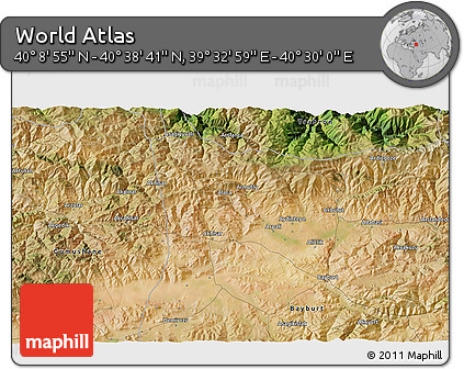 Satellite 3D Map of the Area around 40° 23' 48" N, 40° 1' 29" E