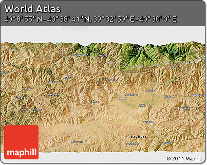 Satellite 3D Map of the Area around 40° 23' 48" N, 40° 1' 29" E