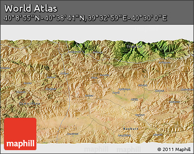 Satellite 3D Map of the Area around 40° 23' 48" N, 40° 1' 29" E
