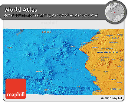 Political 3D Map of the Area around 40° 23' 48" N, 43° 25' 29" E