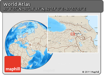 Shaded Relief Location Map of the Area around 40° 23' 48" N, 43° 25' 29" E