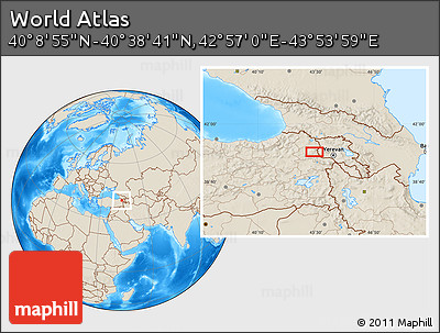 Shaded Relief Location Map of the Area around 40° 23' 48" N, 43° 25' 29" E