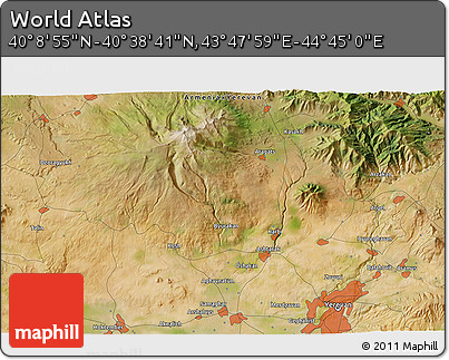 Satellite 3D Map of the Area around 40° 23' 48" N, 44° 16' 29" E