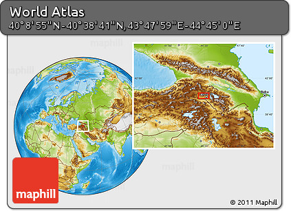 Physical Location Map of the Area around 40° 23' 48" N, 44° 16' 29" E