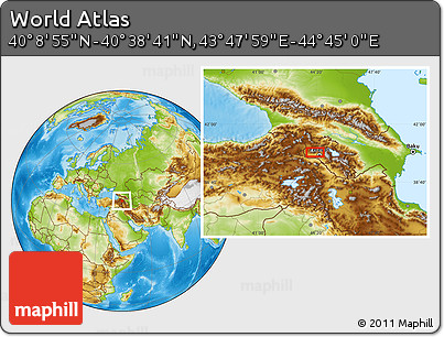 Physical Location Map of the Area around 40° 23' 48" N, 44° 16' 29" E