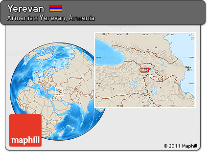 Shaded Relief Location Map of Yerevan