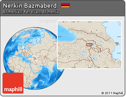 Shaded Relief Location Map of Nerkin Bazmaberd