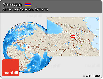 Shaded Relief Location Map of Yerevan