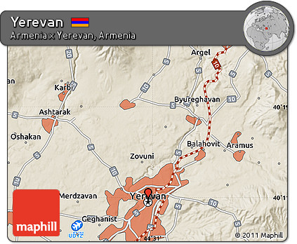 Shaded Relief Map of Yerevan