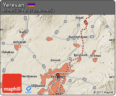 Shaded Relief Map of Yerevan
