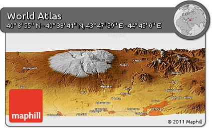 Physical Panoramic Map of the Area around 40° 23' 48" N, 44° 16' 29" E