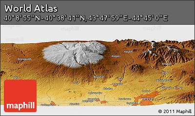 Physical Panoramic Map of the Area around 40° 23' 48" N, 44° 16' 29" E