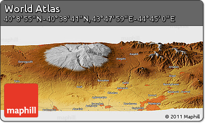 Physical Panoramic Map of the Area around 40° 23' 48" N, 44° 16' 29" E