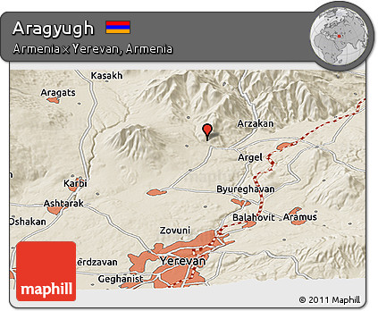 Shaded Relief Panoramic Map of Aragyugh