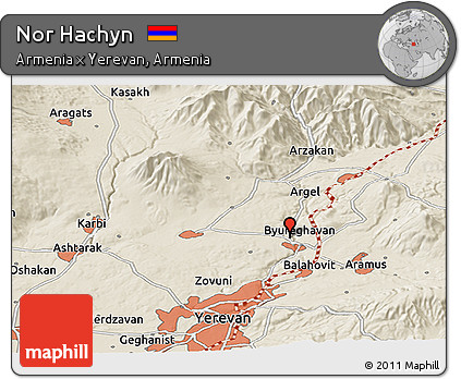 Shaded Relief Panoramic Map of Nor Hachyn
