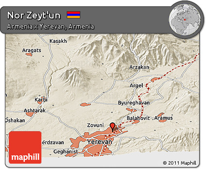 Shaded Relief Panoramic Map of Nor Zeyt'un