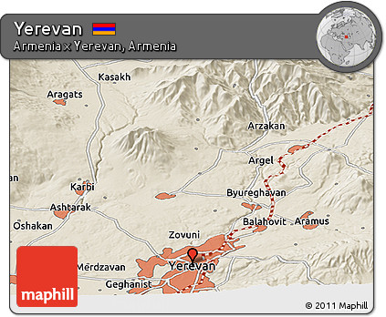 Shaded Relief Panoramic Map of Yerevan
