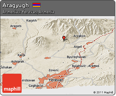 Shaded Relief Panoramic Map of Aragyugh