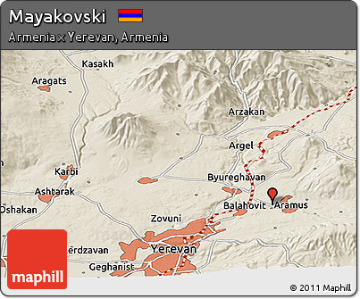 Shaded Relief Panoramic Map of Mayakovski