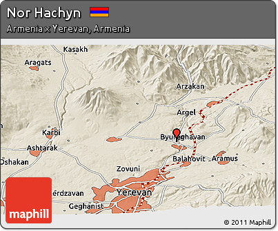 Shaded Relief Panoramic Map of Nor Hachyn