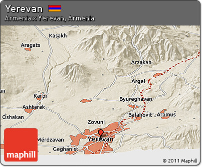 Shaded Relief Panoramic Map of Yerevan