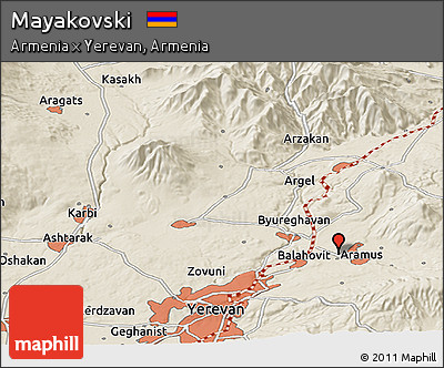 Shaded Relief Panoramic Map of Mayakovski