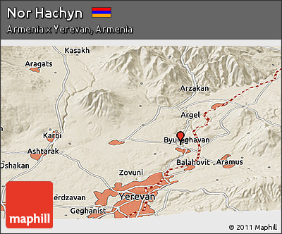 Shaded Relief Panoramic Map of Nor Hachyn