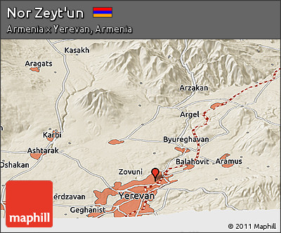 Shaded Relief Panoramic Map of Nor Zeyt'un