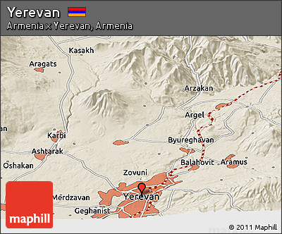 Shaded Relief Panoramic Map of Yerevan