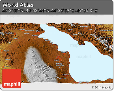 Physical 3D Map of the Area around 40° 23' 48" N, 45° 7' 30" E