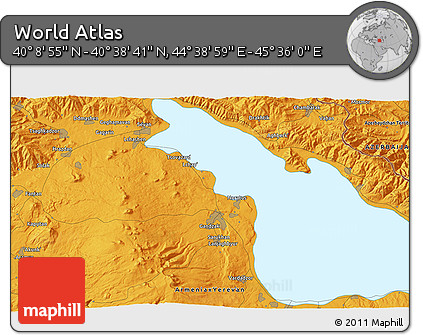 Political 3D Map of the Area around 40° 23' 48" N, 45° 7' 30" E