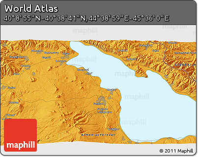 Political 3D Map of the Area around 40° 23' 48" N, 45° 7' 30" E