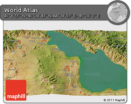 Satellite 3D Map of the Area around 40° 23' 48" N, 45° 7' 30" E