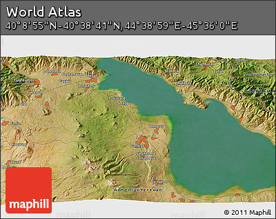Satellite 3D Map of the Area around 40° 23' 48" N, 45° 7' 30" E