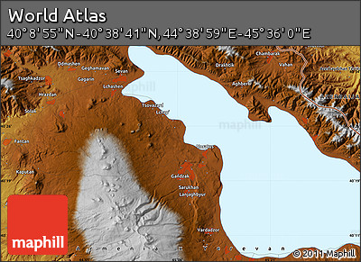 Physical Map of the Area around 40° 23' 48" N, 45° 7' 30" E