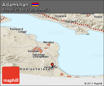 Shaded Relief Panoramic Map of Adamkhan
