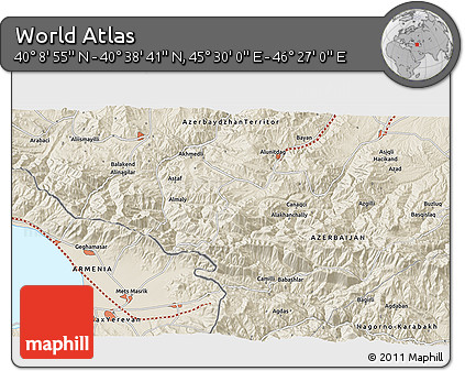 Shaded Relief 3D Map of the Area around 40° 23' 48" N, 45° 58' 30" E