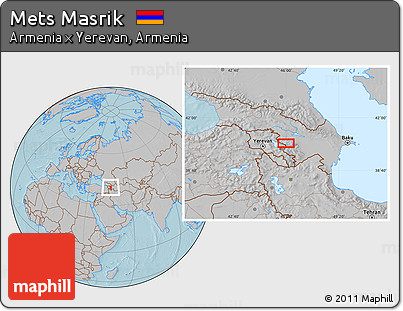 Gray Location Map of Mets Masrik, hill shading