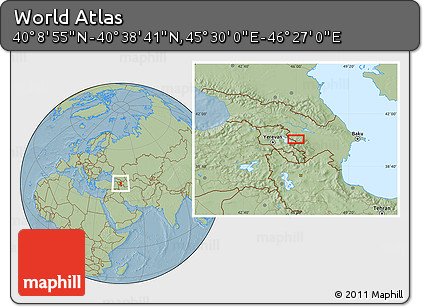 Savanna Style Location Map of the Area around 40° 23' 48" N, 45° 58' 30" E, hill shading