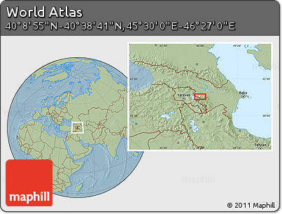 Savanna Style Location Map of the Area around 40° 23' 48" N, 45° 58' 30" E, hill shading