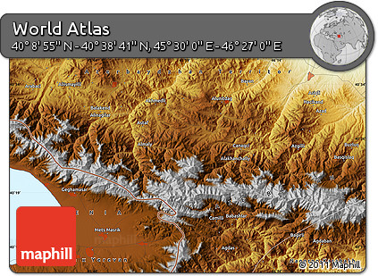 Physical Map of the Area around 40° 23' 48" N, 45° 58' 30" E
